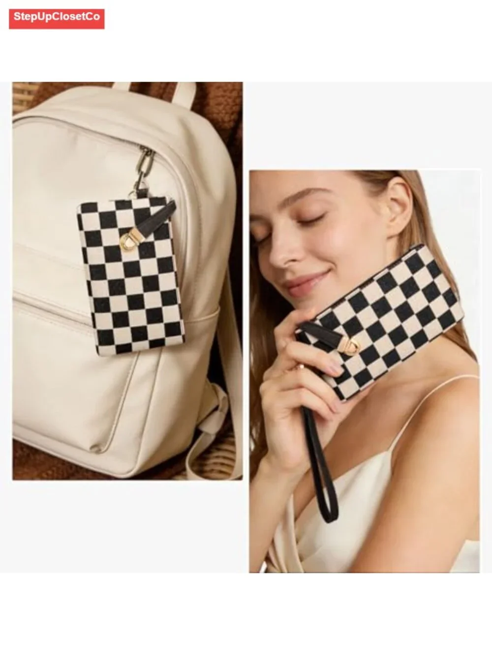 Small Checkered Wristlet Wallet with Detachable Strap, Lightweight and Portable